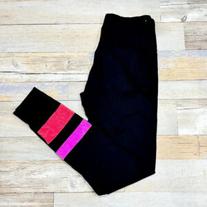 LOLË Black Leggings with Pink Stripes | Small •